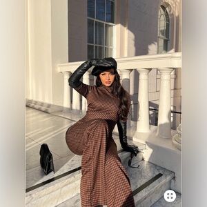 Fashion Nova Brown Houndstooth Jumpsuit